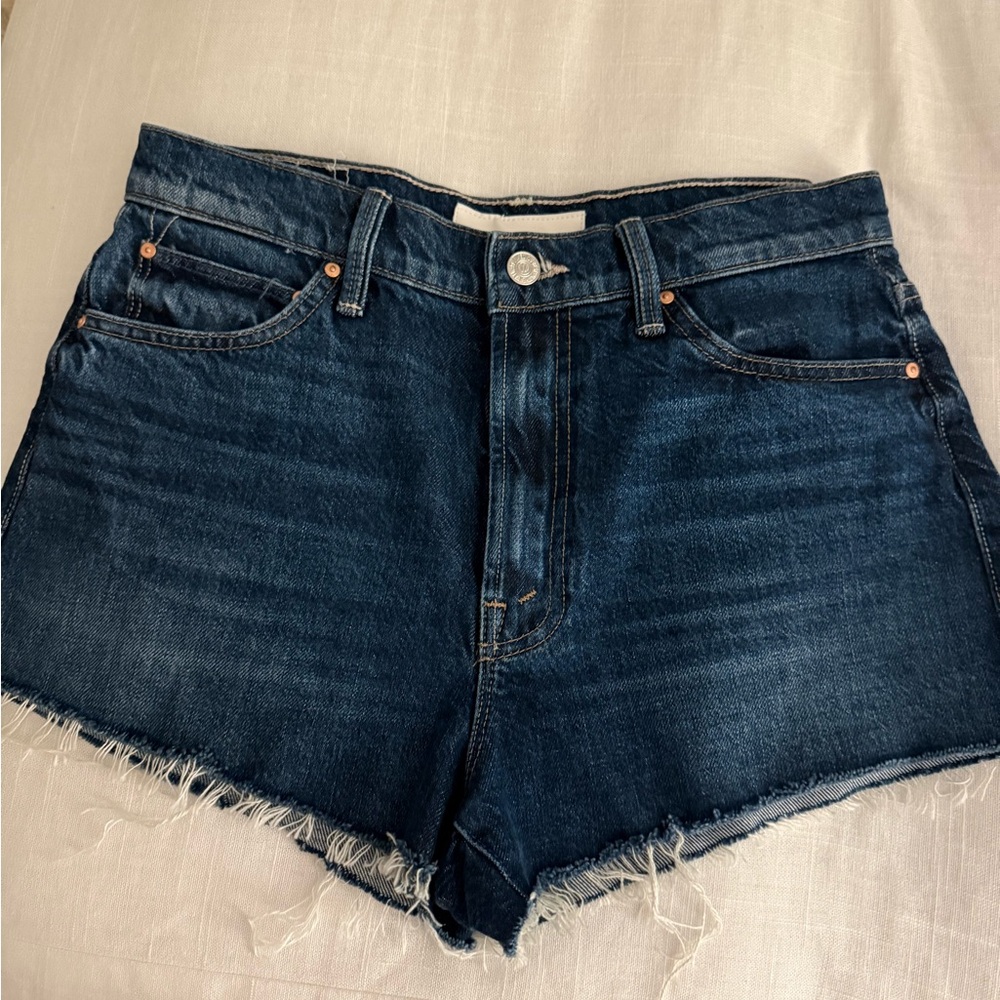 MOTHER Indigo Jean Shorts with Frayed Hem - Picture 2 of 9